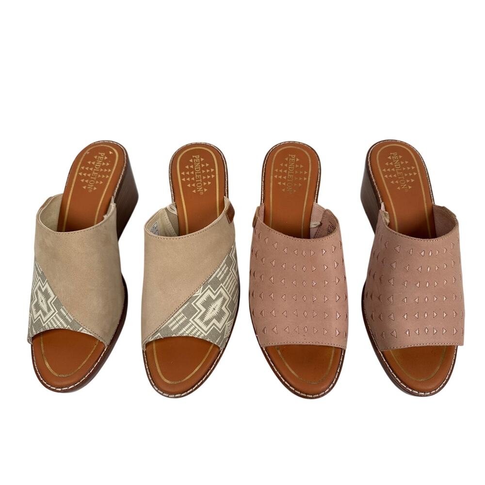 Pendleton Sandals Slip On Wedge Womens 8 Leather‎ Aztec Boho Southwestern